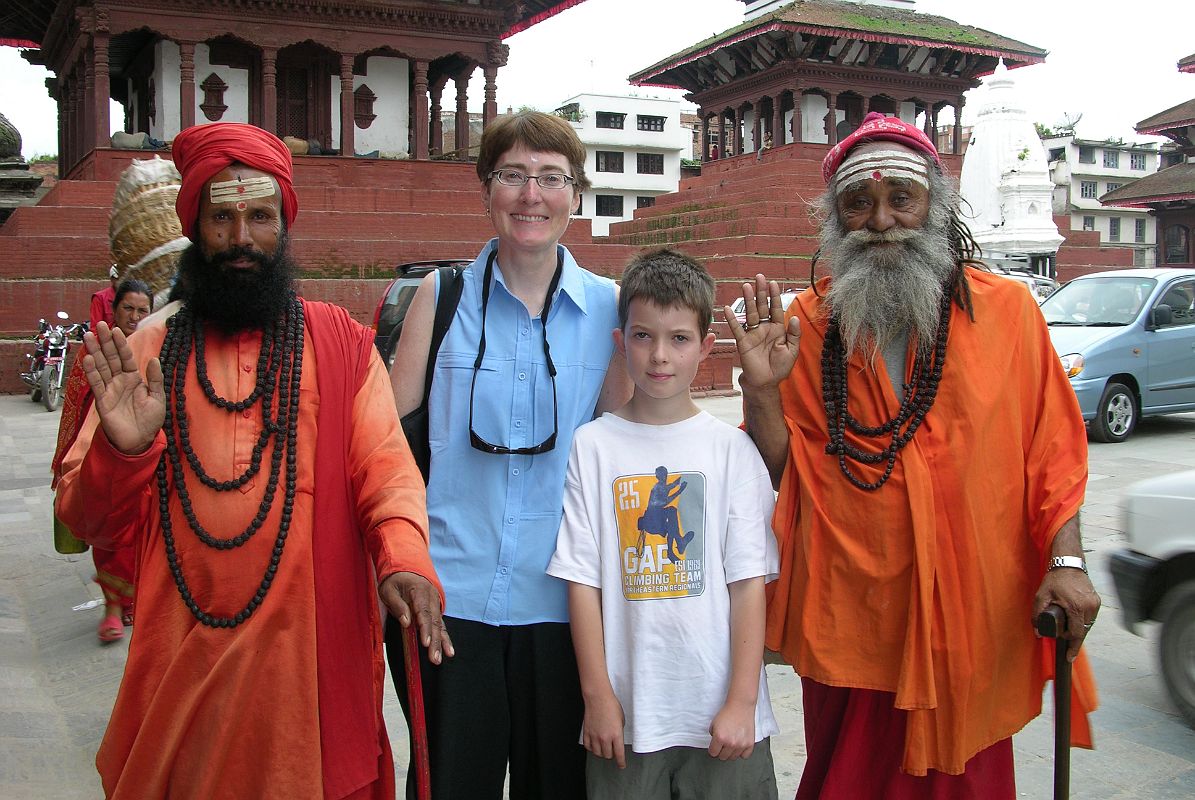 Kathmandu Durbar Square 02 01 Charlotte Ryan And Peter Ryan With two Hindu Sadhus 2 